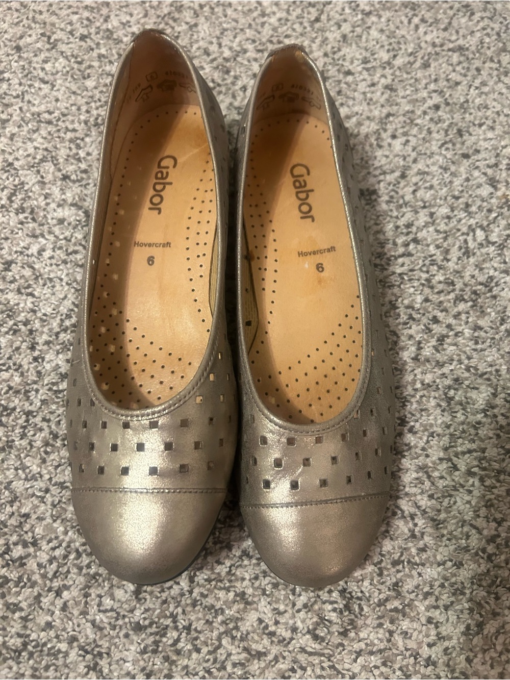 Gabor Metallic Pewter Slip-On Perforated Flats